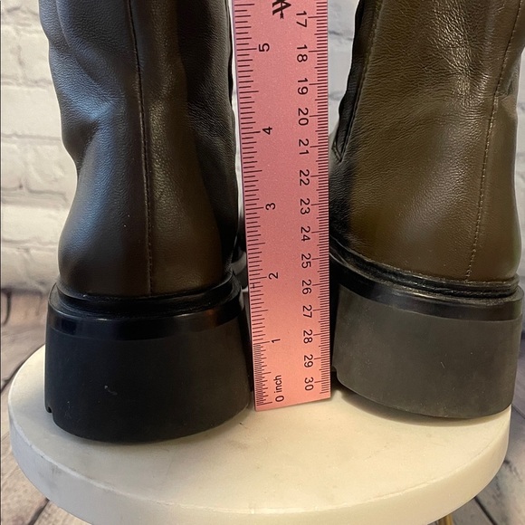 VINCE Army Green Brown Leather Knee-High Boots lug sole NWOT sz6 - Picture 7 of 9